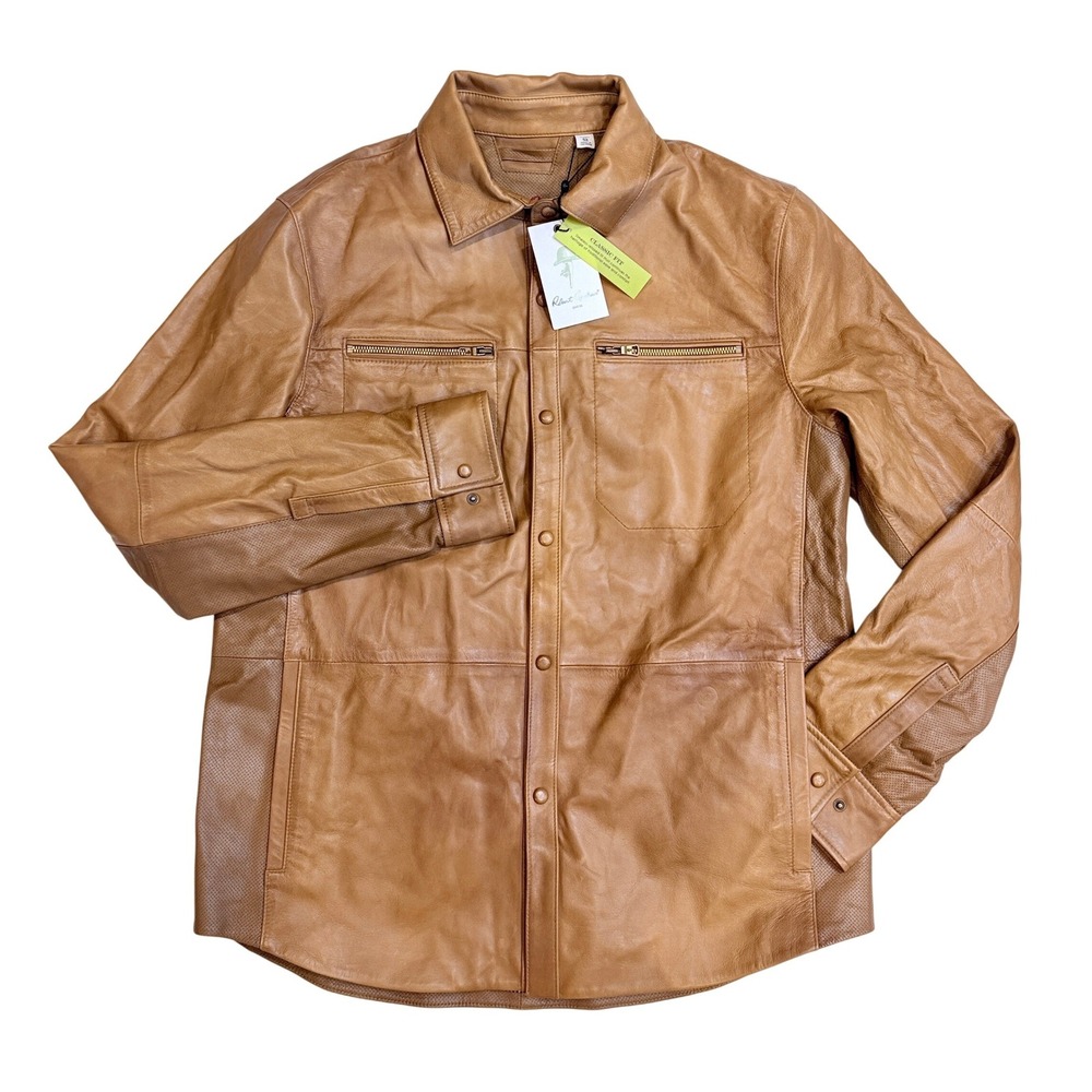 Robert Graham Refuel Leather Shirt Jacket Mens Medium Tan Lambskin $998
